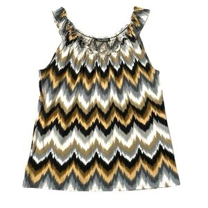 Carol Rose Top Size M Earthy Tone Striped Lightweight Frills Fairy‎ Y2K Chevron